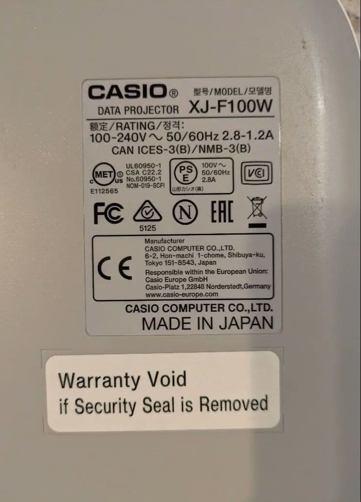 【美品】CASIO プロジェクター XJ-F100W 本体