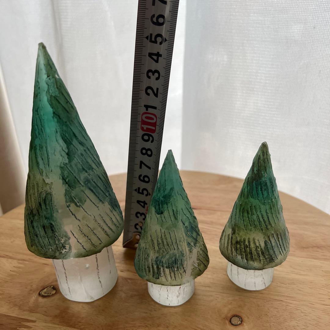 A小　ガラス作家　安達知江　木　クリスマスツリー　型置物 グリーン