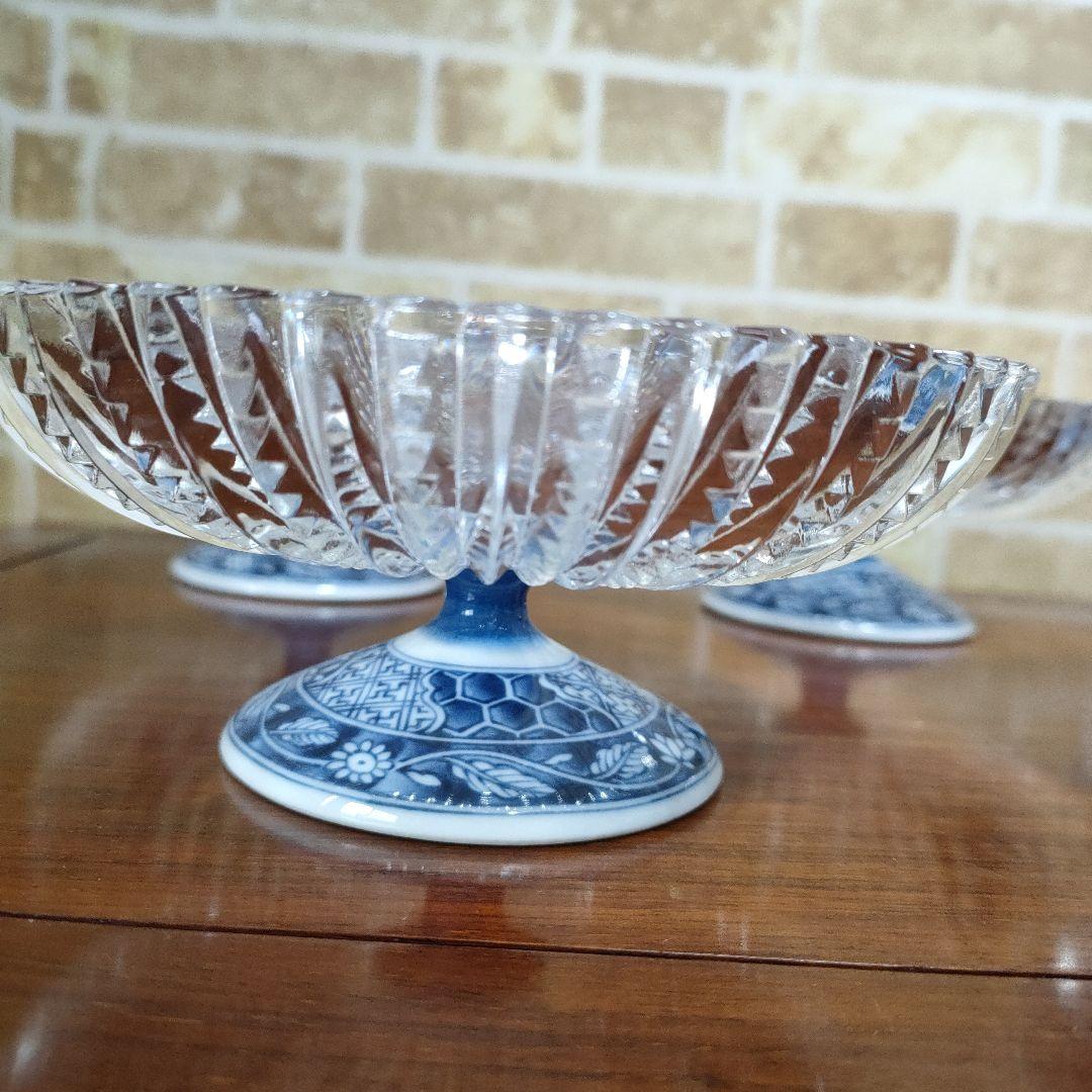 美濃焼 三洋陶器 龍峰窯 祥瑞 ガラスデザート皿 コンポート皿 高台 5個セット