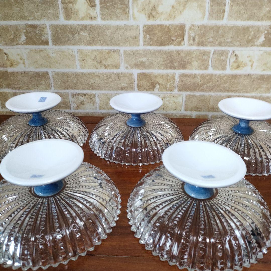 美濃焼 三洋陶器 龍峰窯 祥瑞 ガラスデザート皿 コンポート皿 高台 5個セット