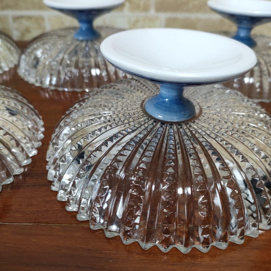 美濃焼 三洋陶器 龍峰窯 祥瑞 ガラスデザート皿 コンポート皿 高台 5個セット