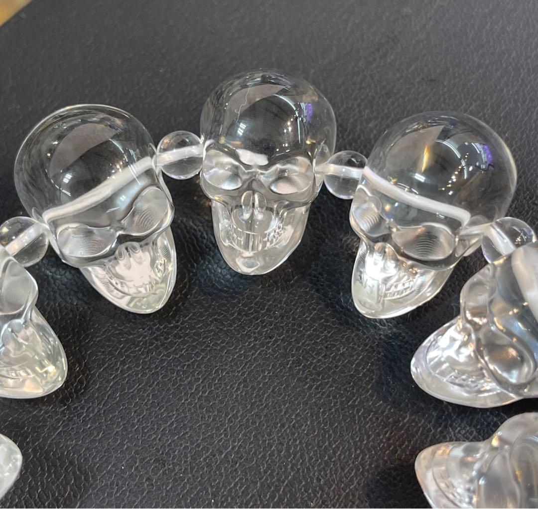 天然水晶スカルブレスレット　水晶髑髏ブレスレット　レア　水晶ドクロブレス