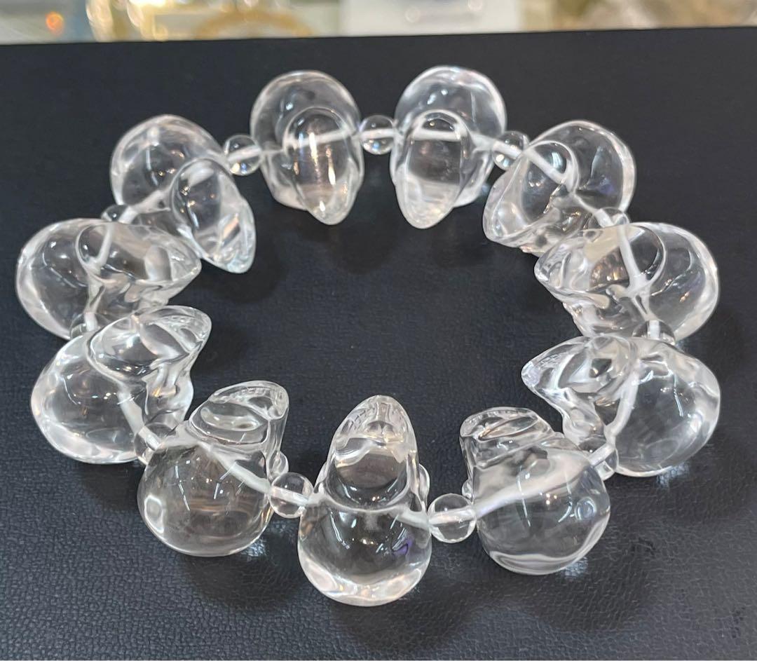 天然水晶スカルブレスレット　水晶髑髏ブレスレット　レア　水晶ドクロブレス