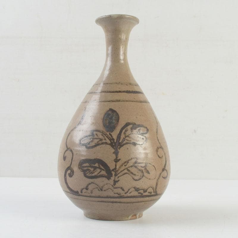 中国美術　磁州窯　鉄絵　魚藻文瓶　V　9366