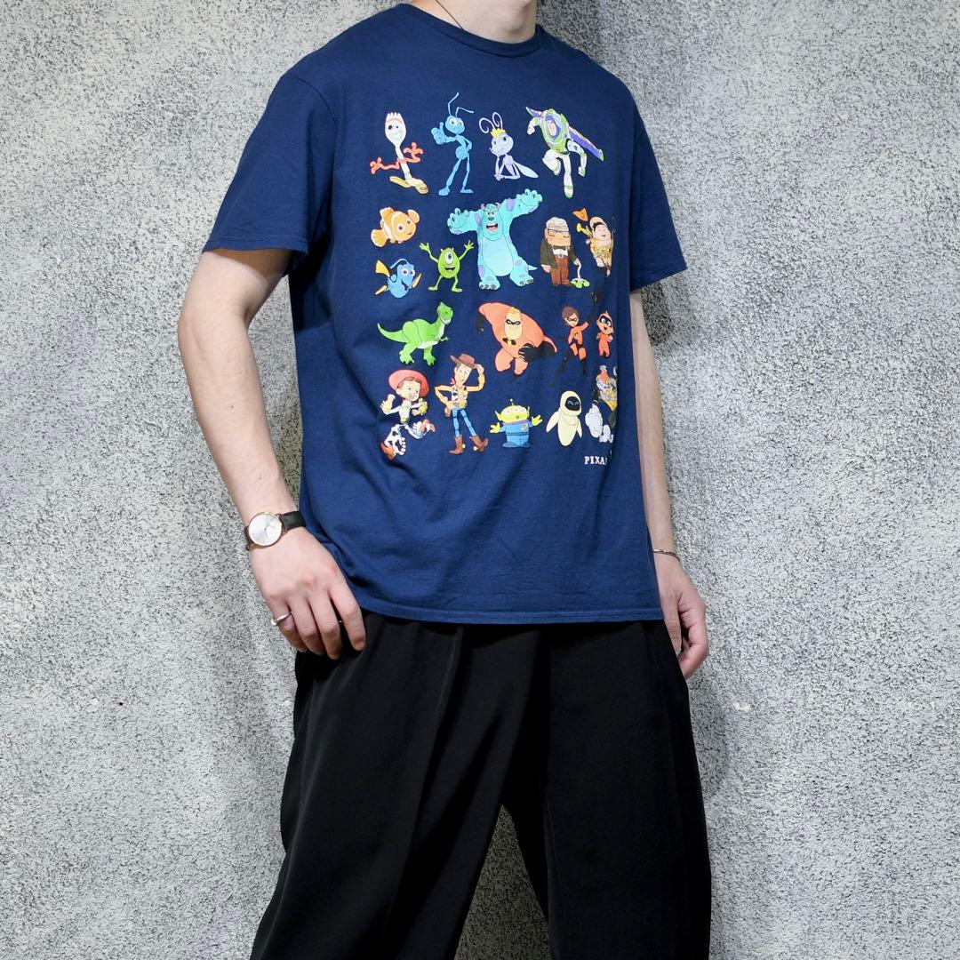 古着 Pixar プリントTシャツ Tシャツ ネイビー 半袖Tシャツ