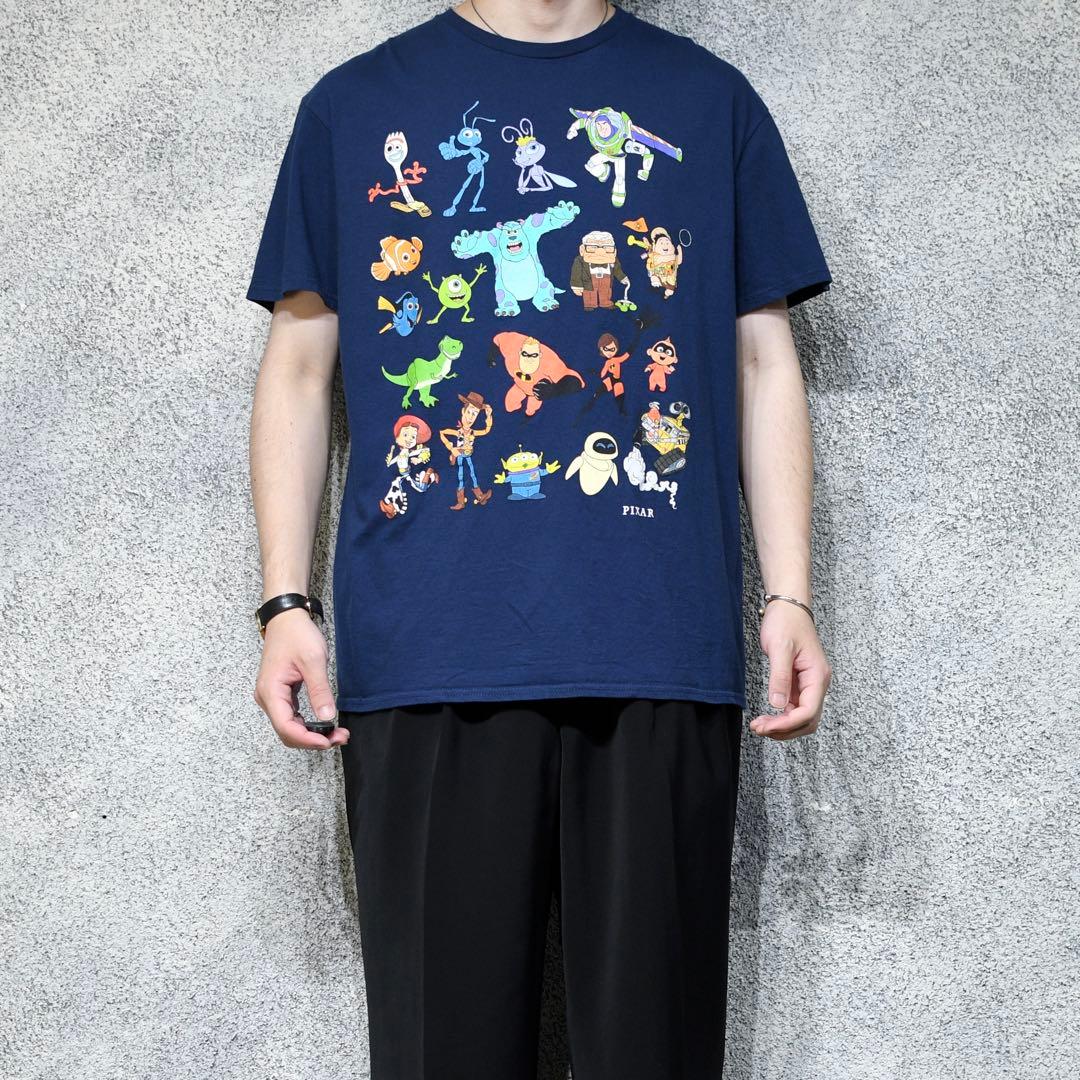 古着 Pixar プリントTシャツ Tシャツ ネイビー 半袖Tシャツ
