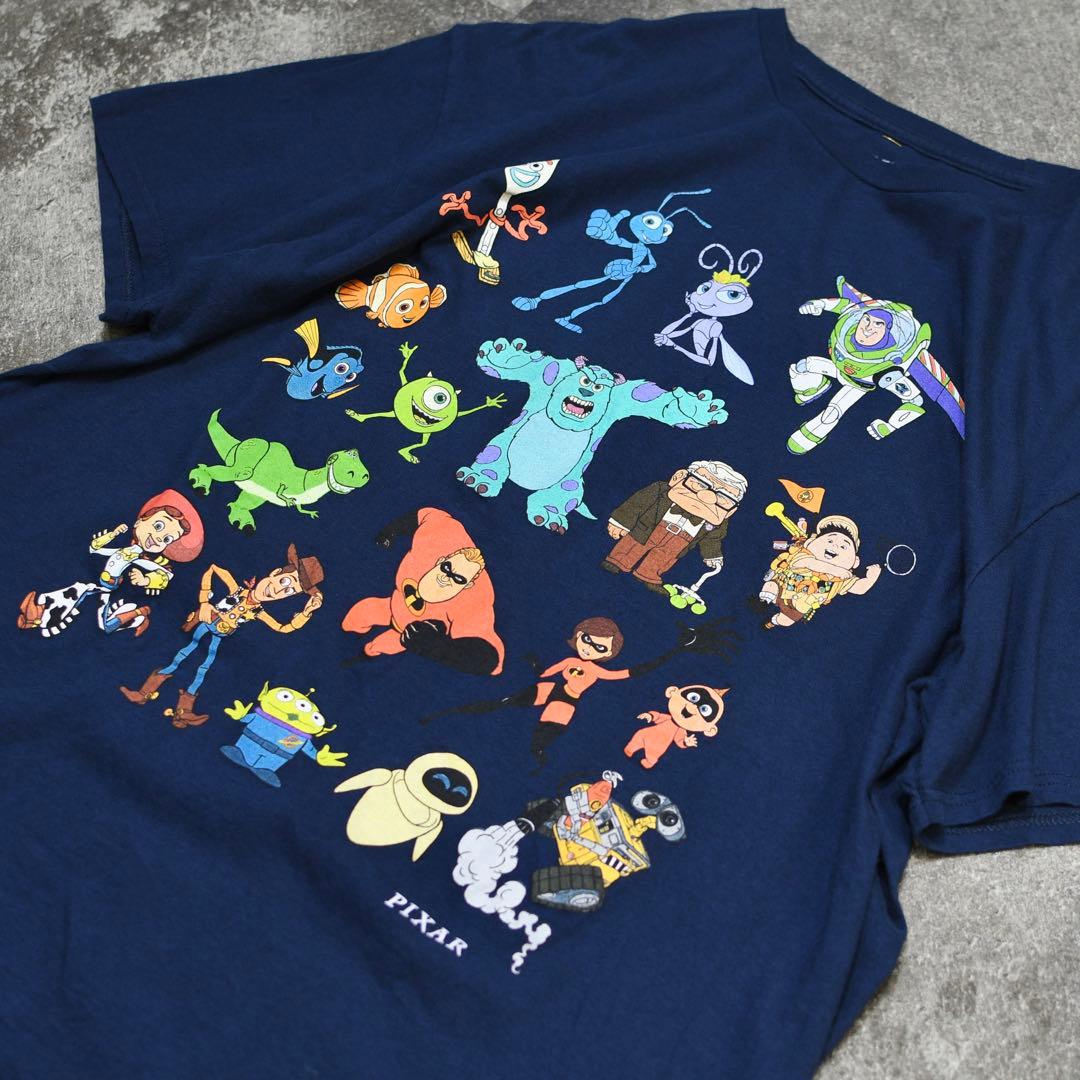 古着 Pixar プリントTシャツ Tシャツ ネイビー 半袖Tシャツ