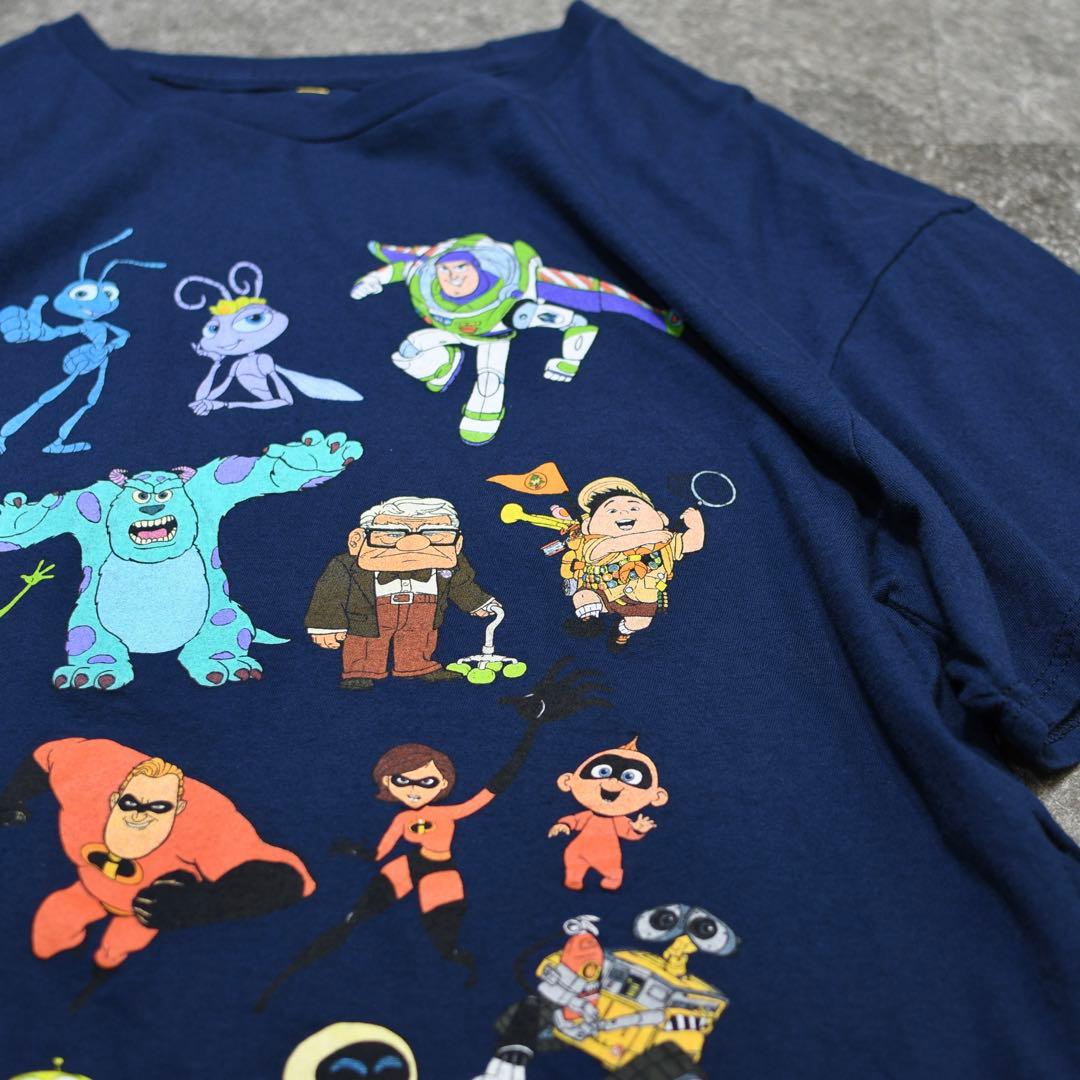 古着 Pixar プリントTシャツ Tシャツ ネイビー 半袖Tシャツ