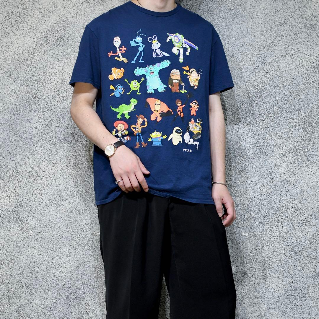 古着 Pixar プリントTシャツ Tシャツ ネイビー 半袖Tシャツ