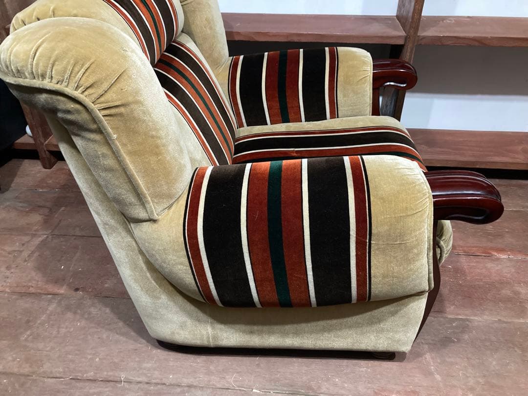 ☆激レア☆ビンテージソファー☆ベロア地☆ストライプがお洒落☆A