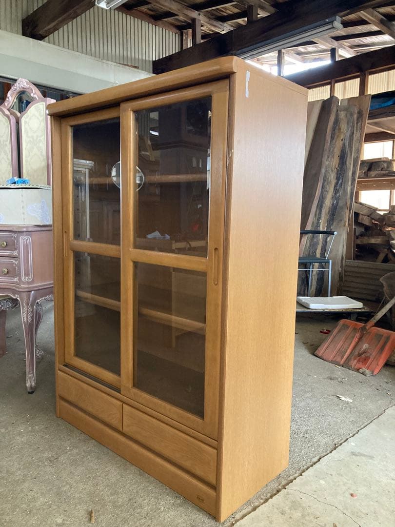 浜本工芸　書棚　360書棚H スライド扉中棚2段引出し2杯