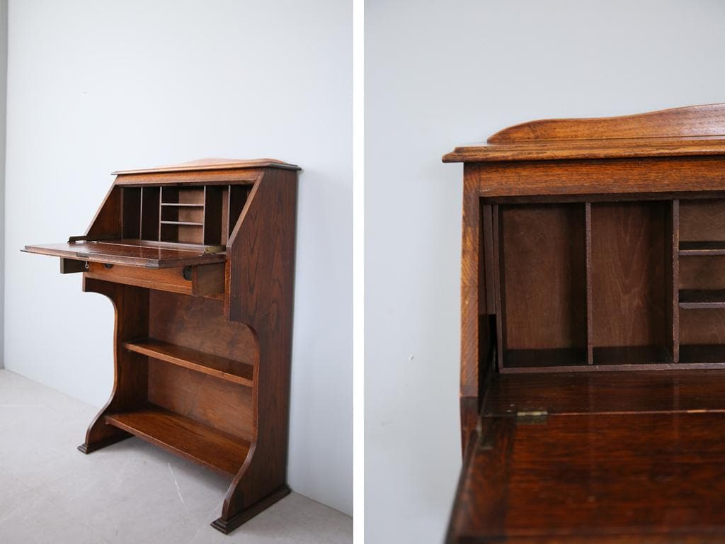 英国アンティーク木製ライティングビューロー/勉強机デスク/テーブル(92-51)