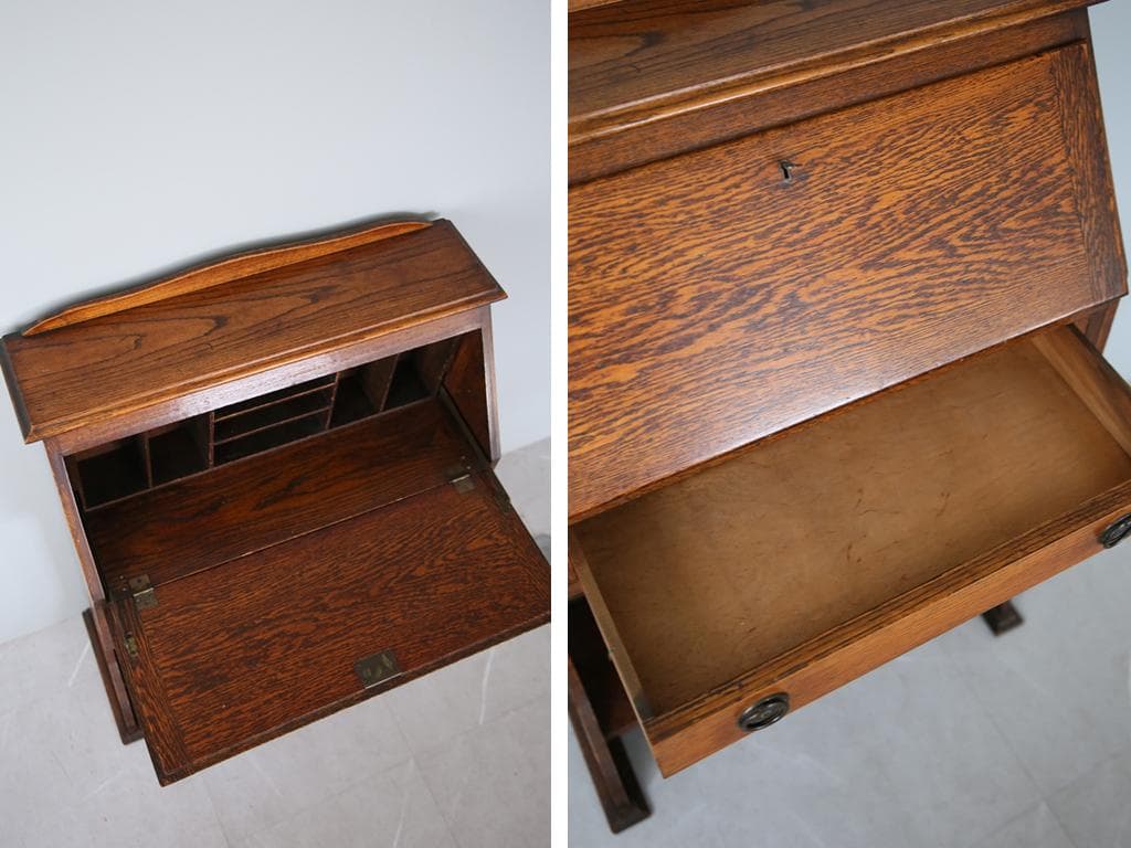 英国アンティーク木製ライティングビューロー/勉強机デスク/テーブル(92-51)