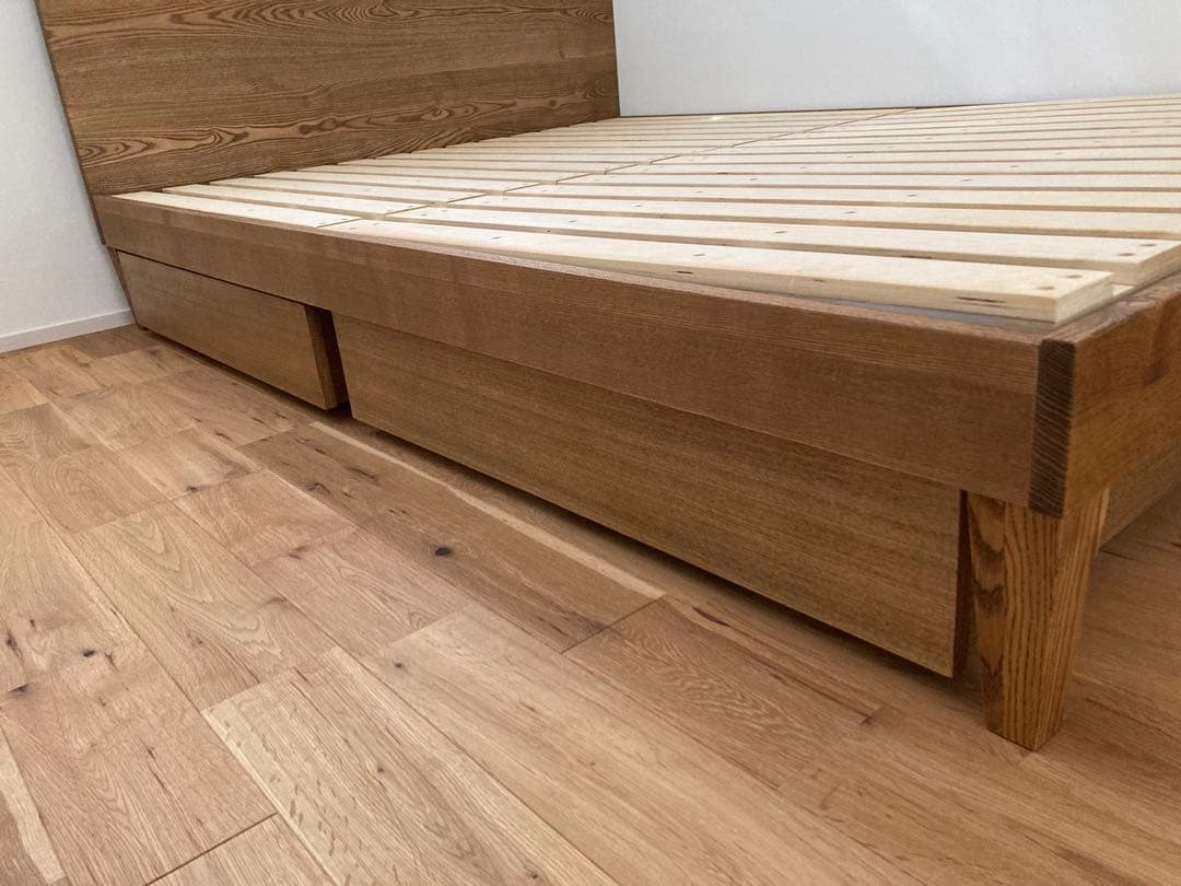 リセノ ダブルベッド folk フォーク ブラウン+収納2点セット