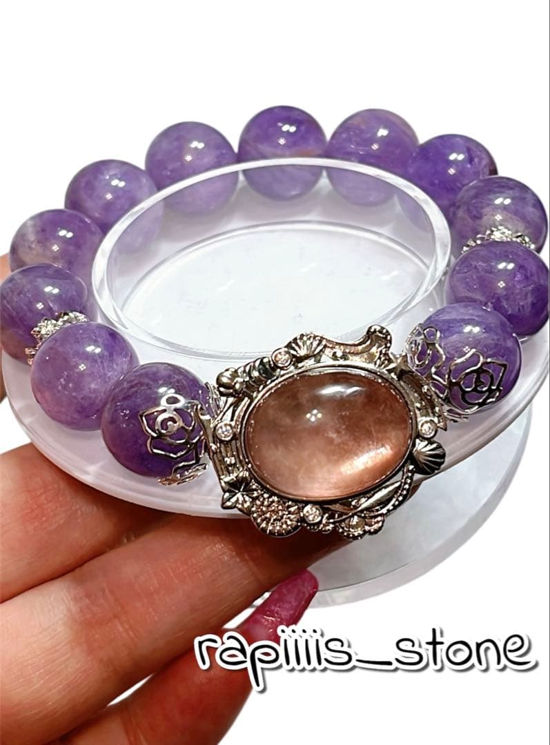 パープルマイカ×フェザー アメジスト 天然石 ブレスレット 14mm後半 マイカ