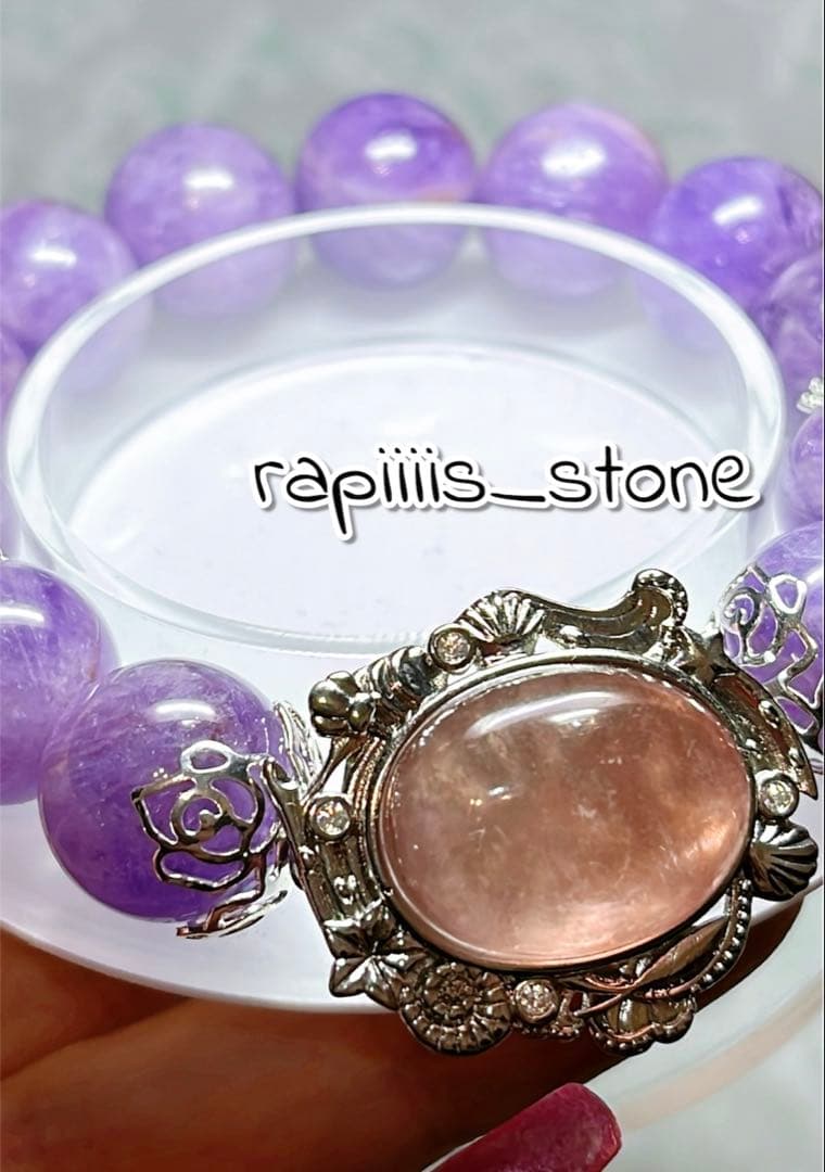 パープルマイカ×フェザー アメジスト 天然石 ブレスレット 14mm後半 マイカ