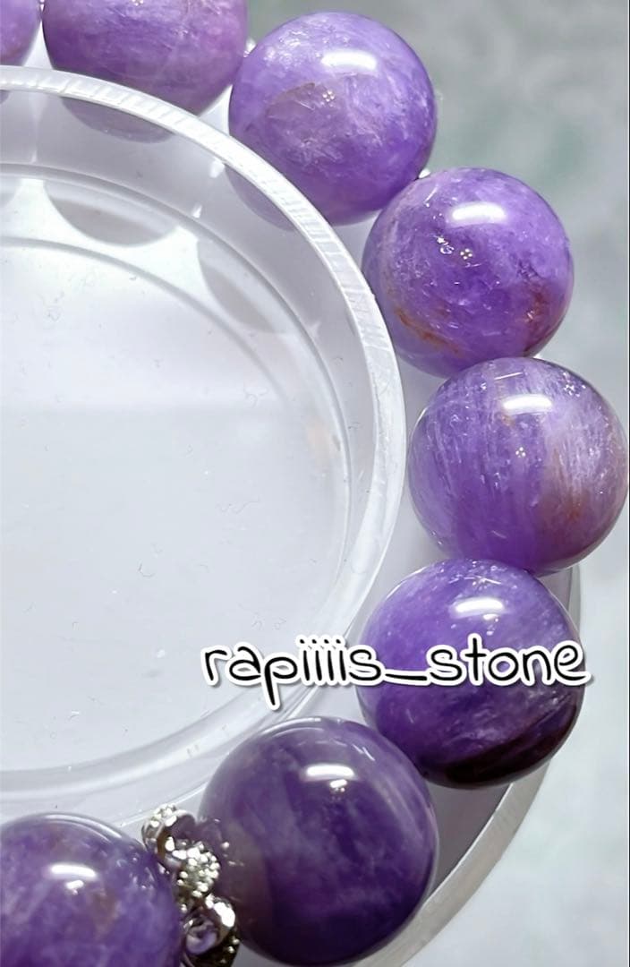 パープルマイカ×フェザー アメジスト 天然石 ブレスレット 14mm後半 マイカ