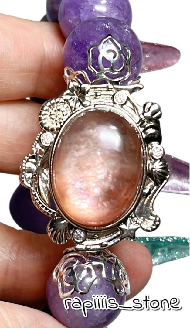 パープルマイカ×フェザー アメジスト 天然石 ブレスレット 14mm後半 マイカ