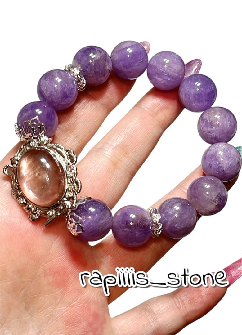 パープルマイカ×フェザー アメジスト 天然石 ブレスレット 14mm後半 マイカ