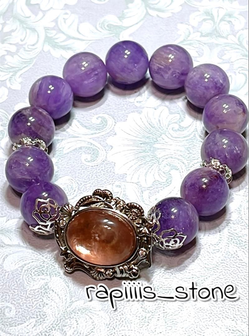 パープルマイカ×フェザー アメジスト 天然石 ブレスレット 14mm後半 マイカ