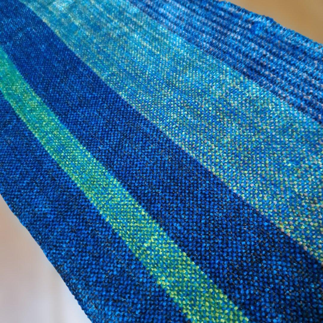 青と緑のストライプ 織物マフラー