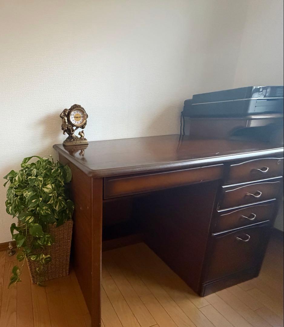 アンティーク　学習机　木製ダークブラウンデスク 引き出し付き　机　デスク