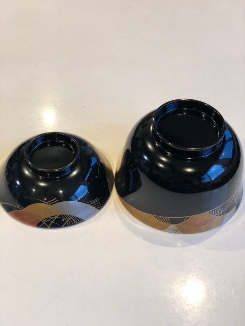 【訳あり】木製漆塗　千鳥型　波にススキ磨き蒔絵　むさし野　黒　５客組