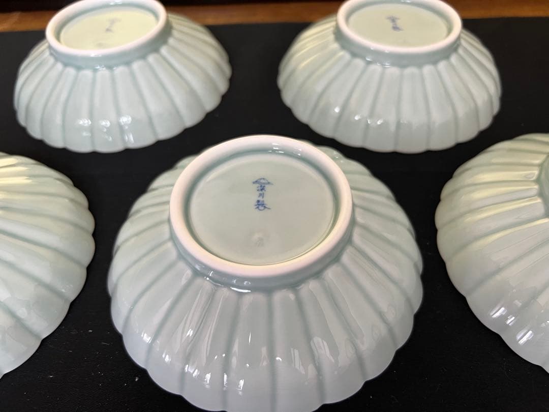 深川製磁 青磁　菊割　小付揃 和皿揃　5枚セット