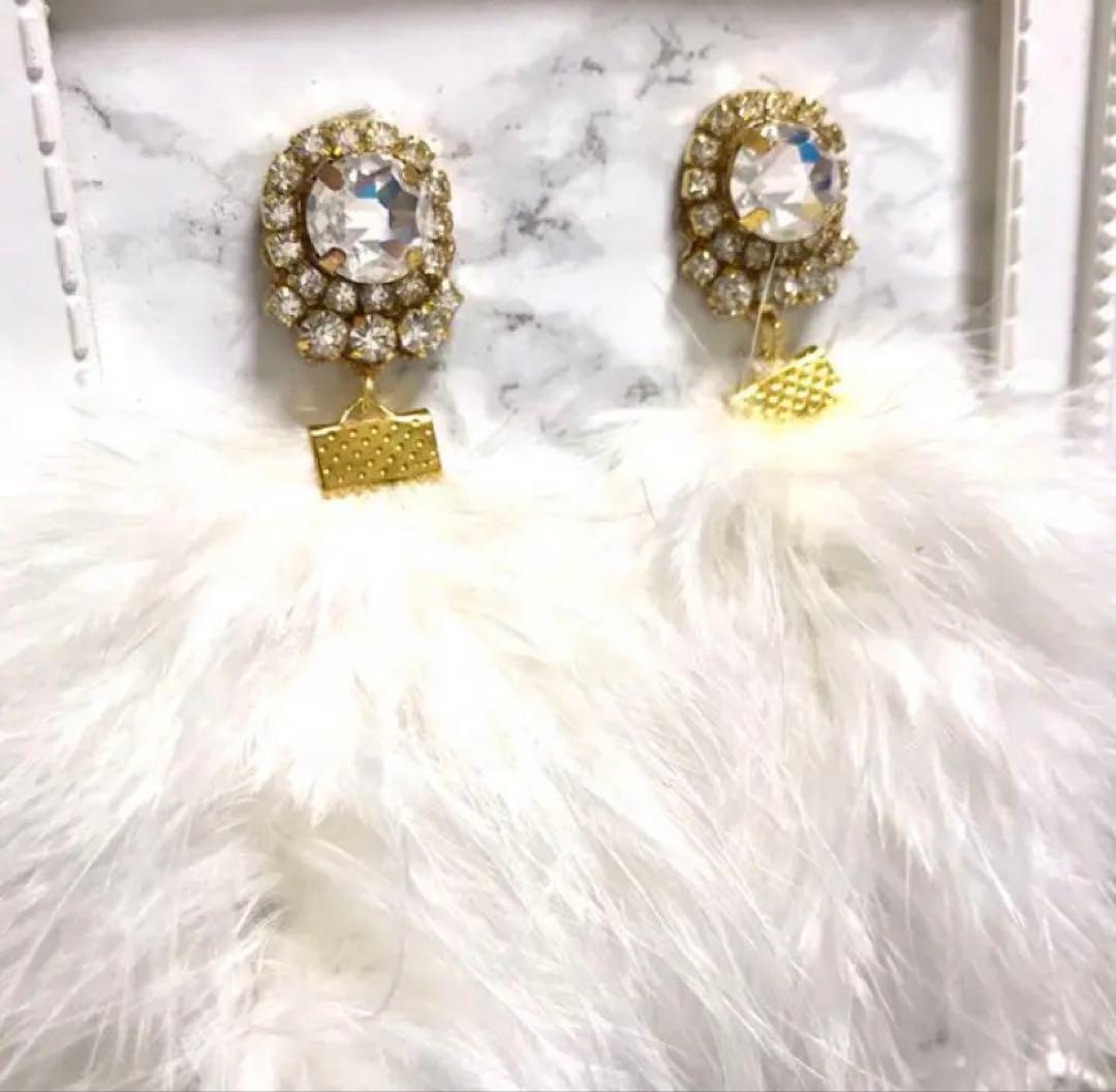 甘酒様♡♡ 限定冬もの6♡スワロフスキー クリア　マラボーファー　ビジューピアス