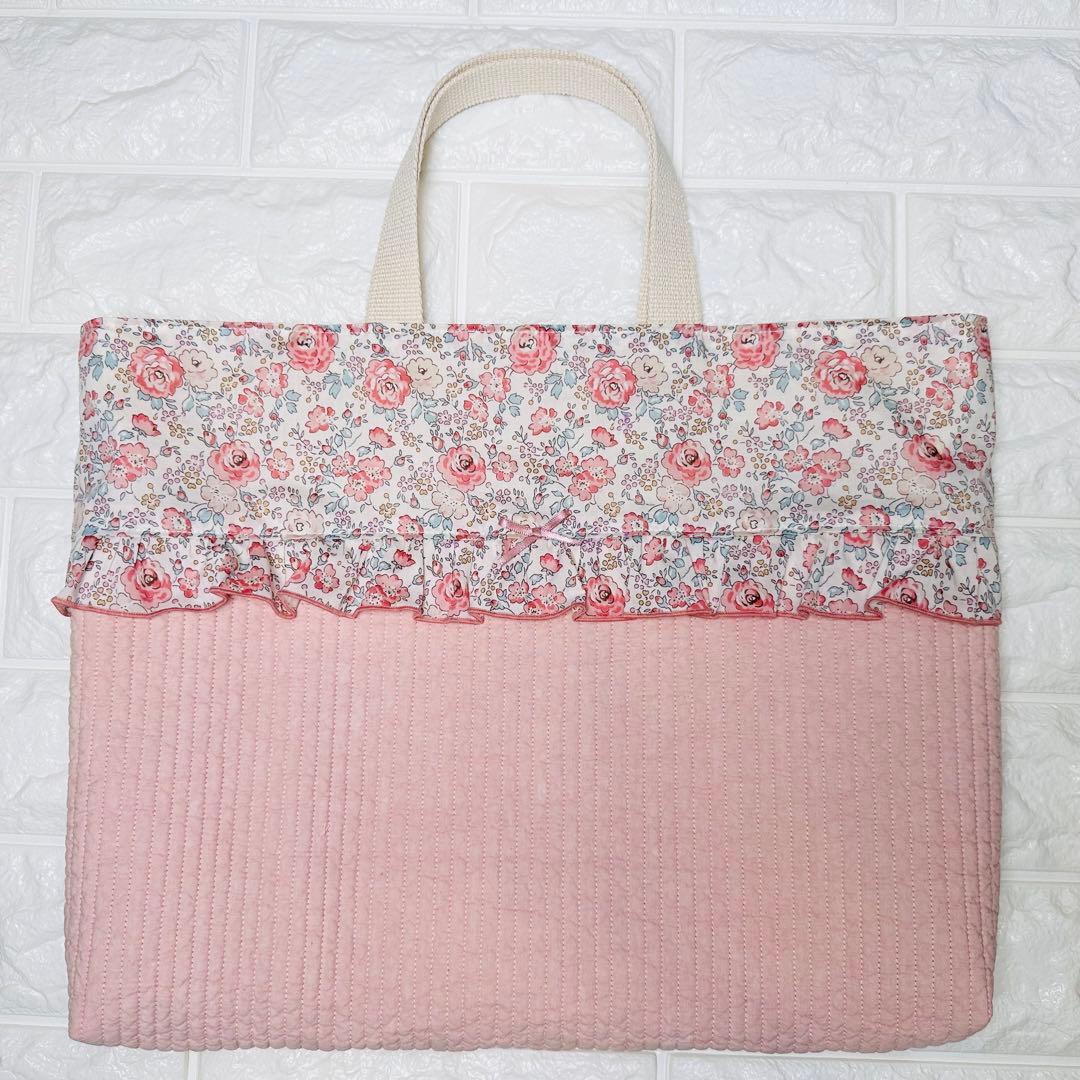 ハンドメイド　リバティ生地　女の子　くすみピンク　ヌビ　レッスンバッグ　上履き袋