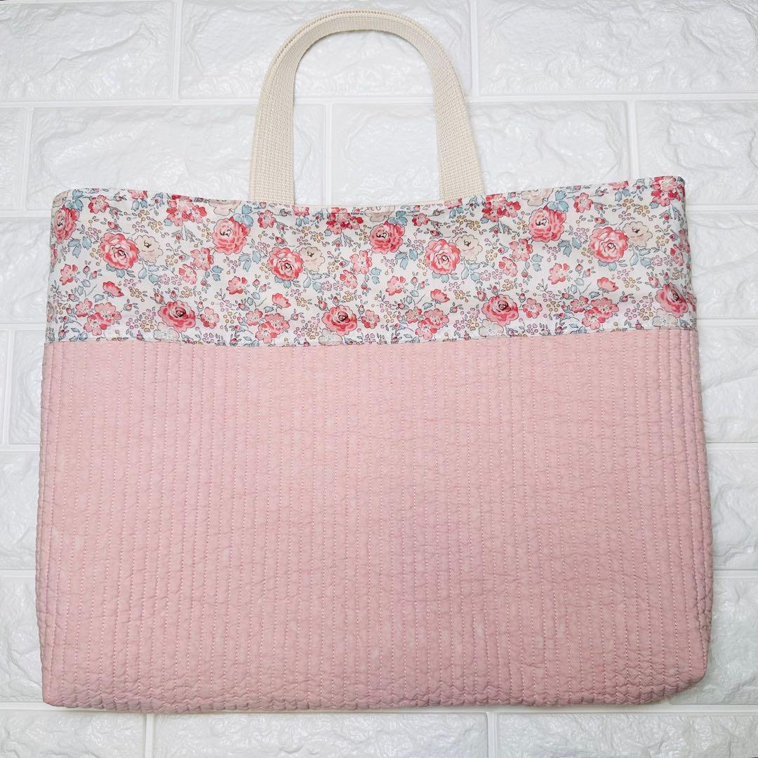 ハンドメイド　リバティ生地　女の子　くすみピンク　ヌビ　レッスンバッグ　上履き袋