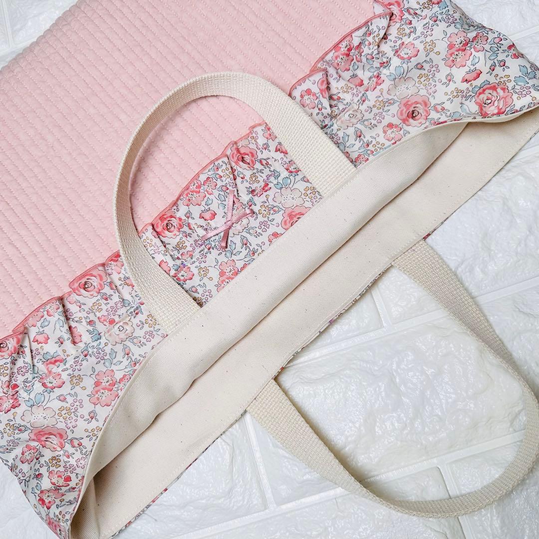 ハンドメイド　リバティ生地　女の子　くすみピンク　ヌビ　レッスンバッグ　上履き袋