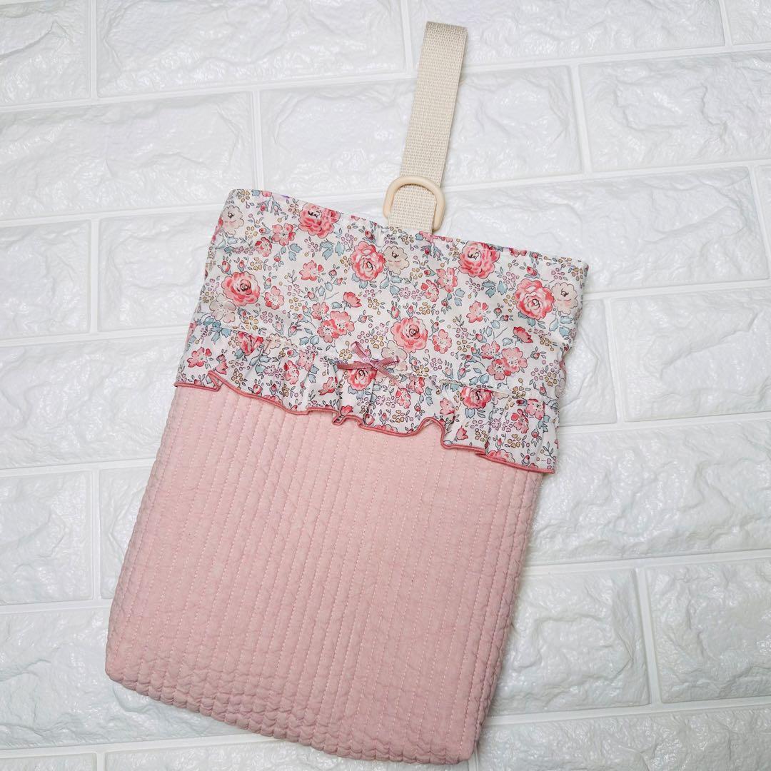 ハンドメイド　リバティ生地　女の子　くすみピンク　ヌビ　レッスンバッグ　上履き袋