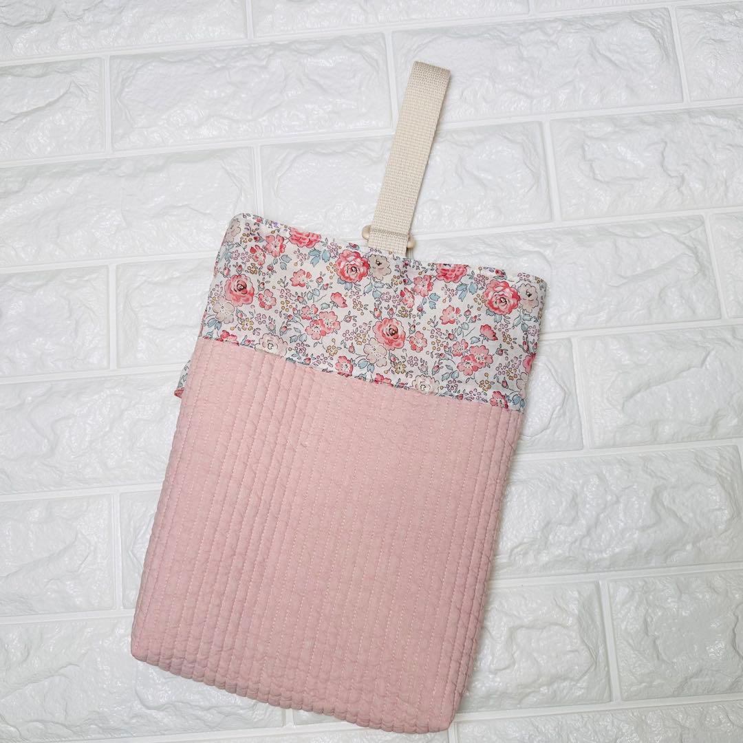 ハンドメイド　リバティ生地　女の子　くすみピンク　ヌビ　レッスンバッグ　上履き袋