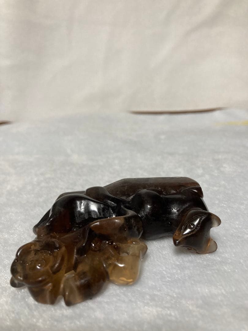 九尾の狐の彫刻置物 スモーキークォーツ