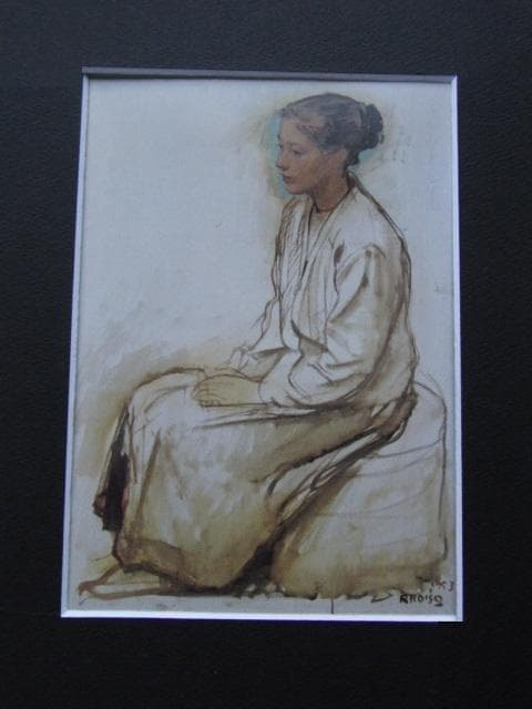 小磯良平、【婦人像】、希少な大判額装用画集より、美品、新品額装付