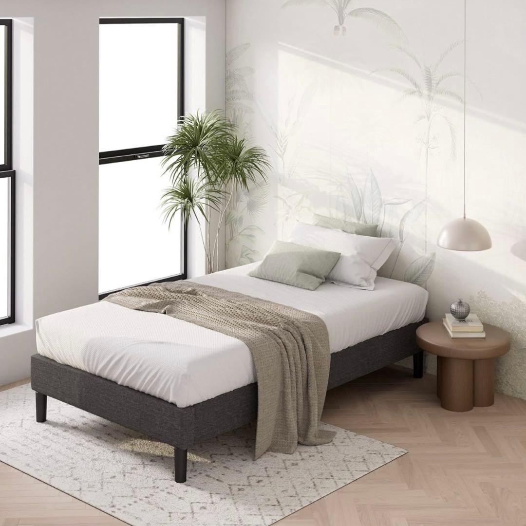 ジヌス　ZINUS 布張り　シングル ベッドフレーム グレー