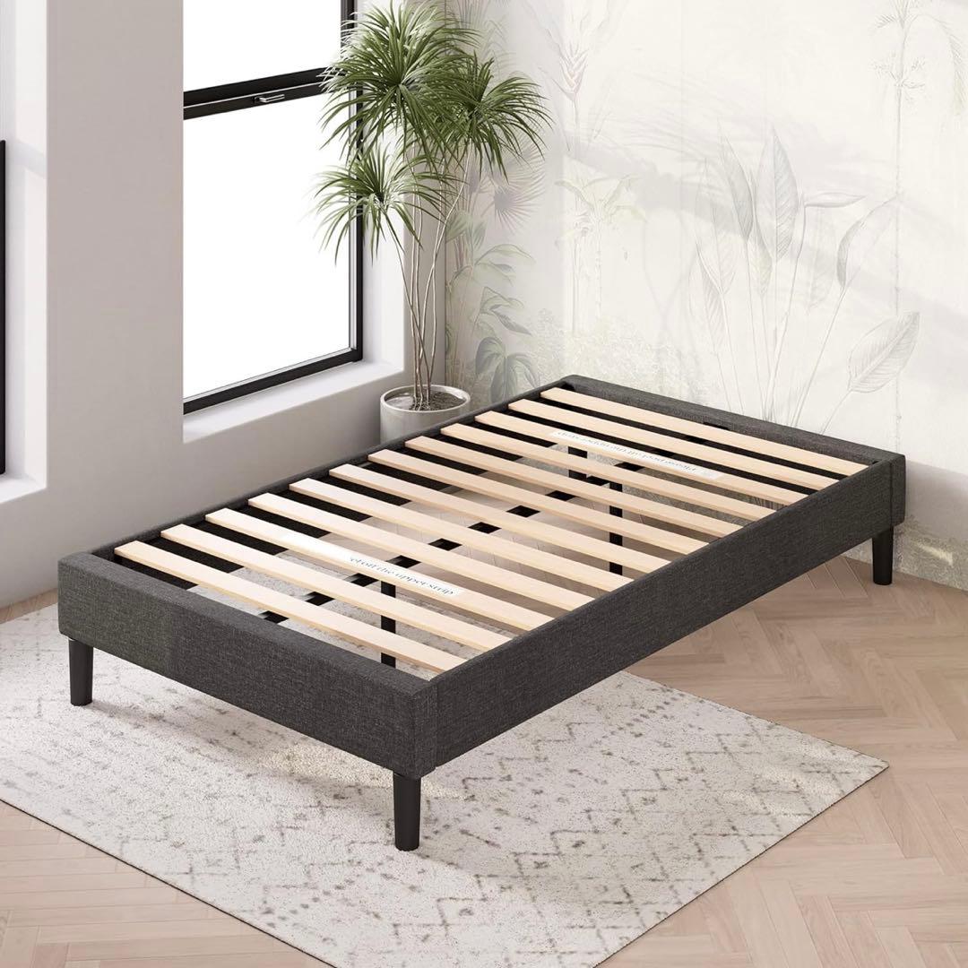 ジヌス　ZINUS 布張り　シングル ベッドフレーム グレー