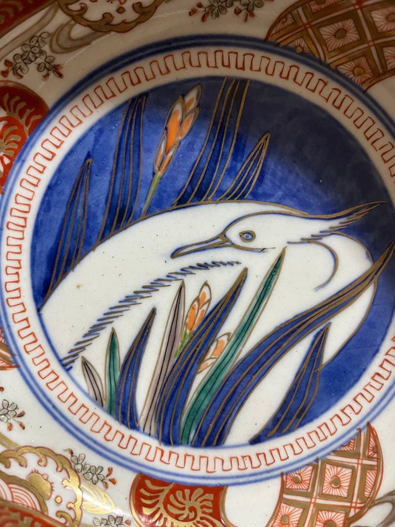 骨董　器　古伊万里　色絵鷺図大中小3つ揃え　鉢　幕末　蔵出し　有田焼　工芸品