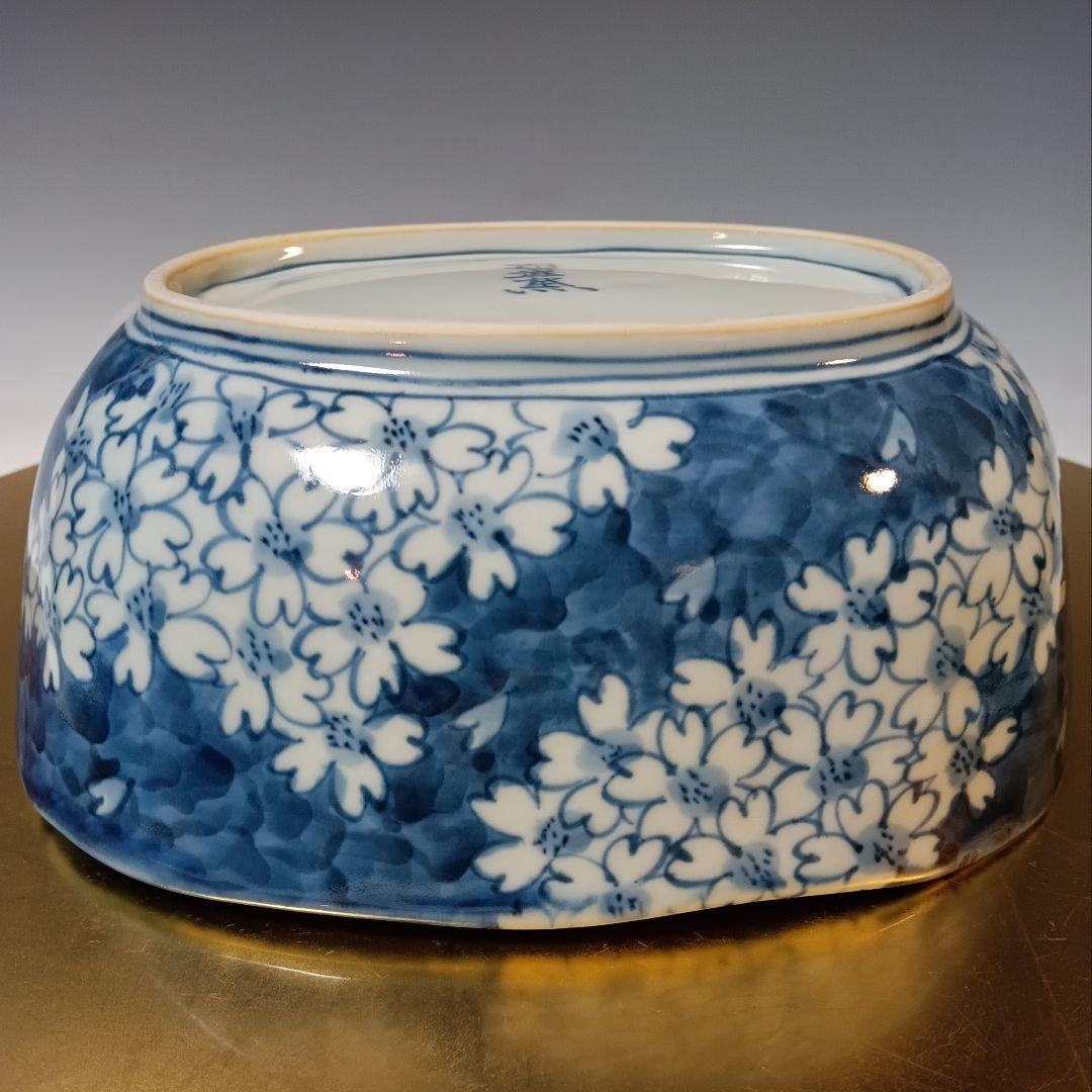 ☆113 有田焼 染付桜楕円大鉢