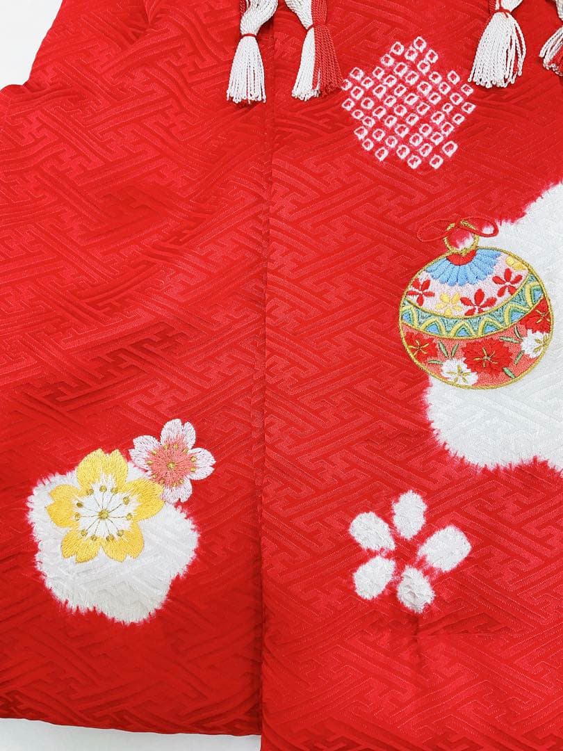七五三 子ども 着物 被布コート 三歳 正絹 子絞り 刺繍 鈴 桜 新品未使用品
