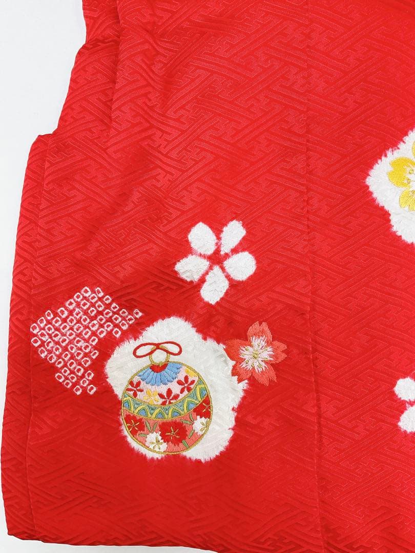 七五三 子ども 着物 被布コート 三歳 正絹 子絞り 刺繍 鈴 桜 新品未使用品