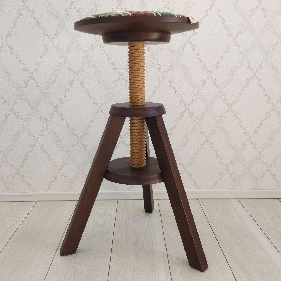 中古　スツール　３脚　チェック　椅子　木