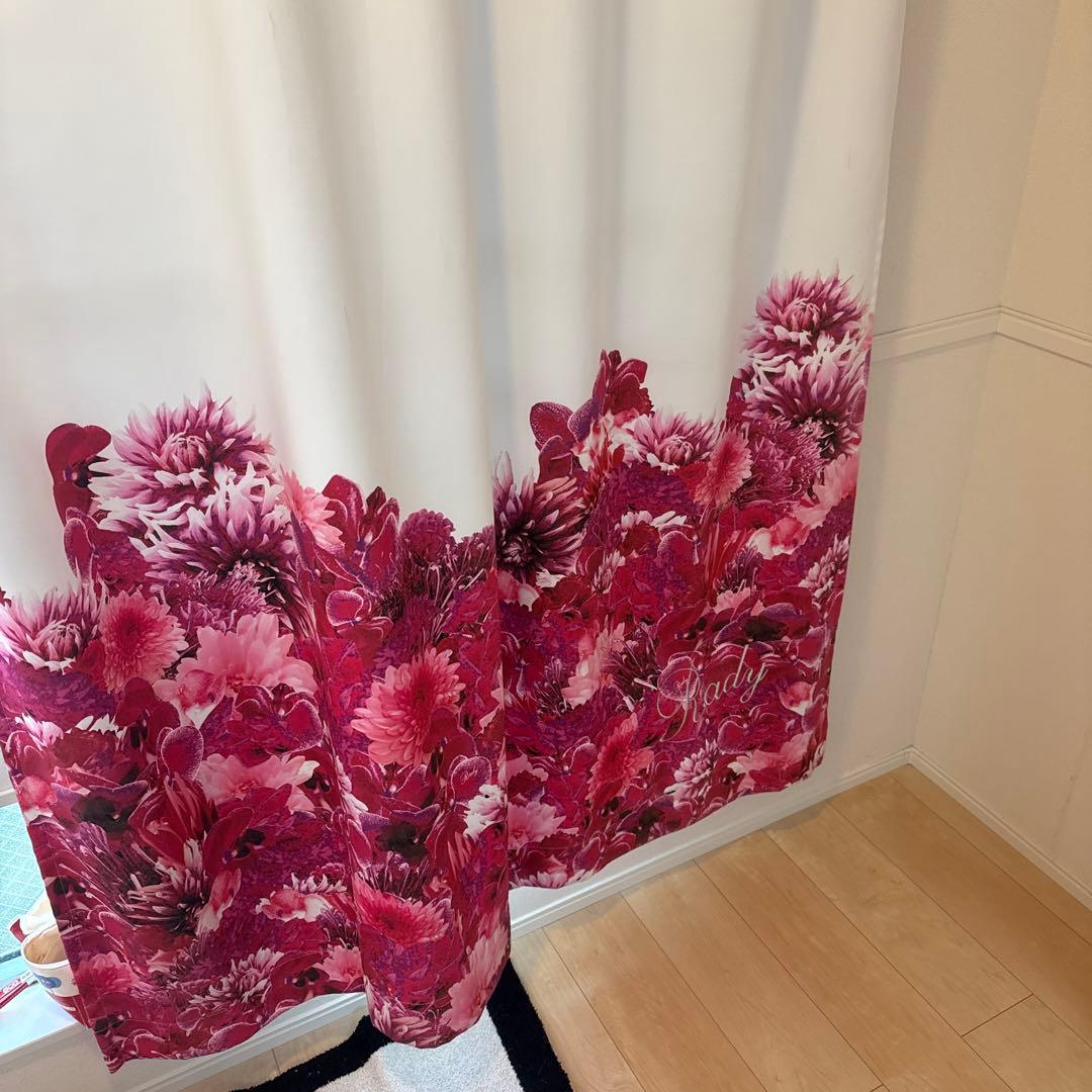 花柄カーテン ピンク フック式