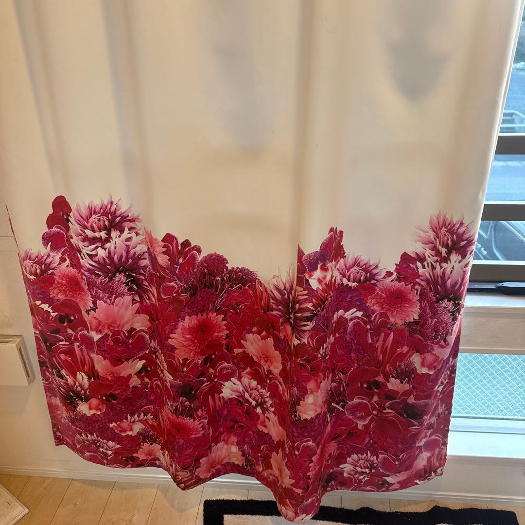 花柄カーテン ピンク フック式