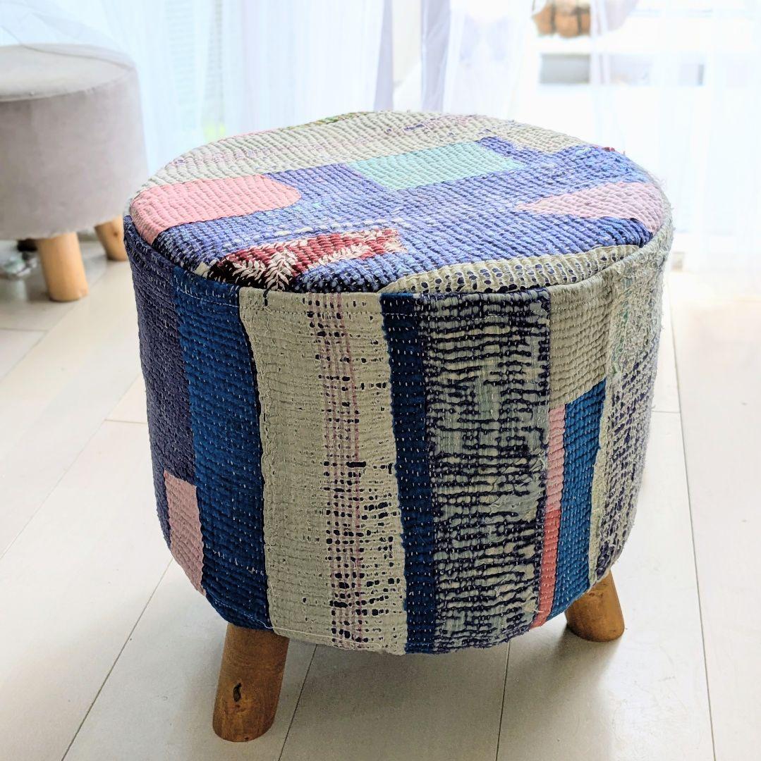 ヴィンテージラリーキルトのペットスツール　キャットハウス　ラウンドスツール