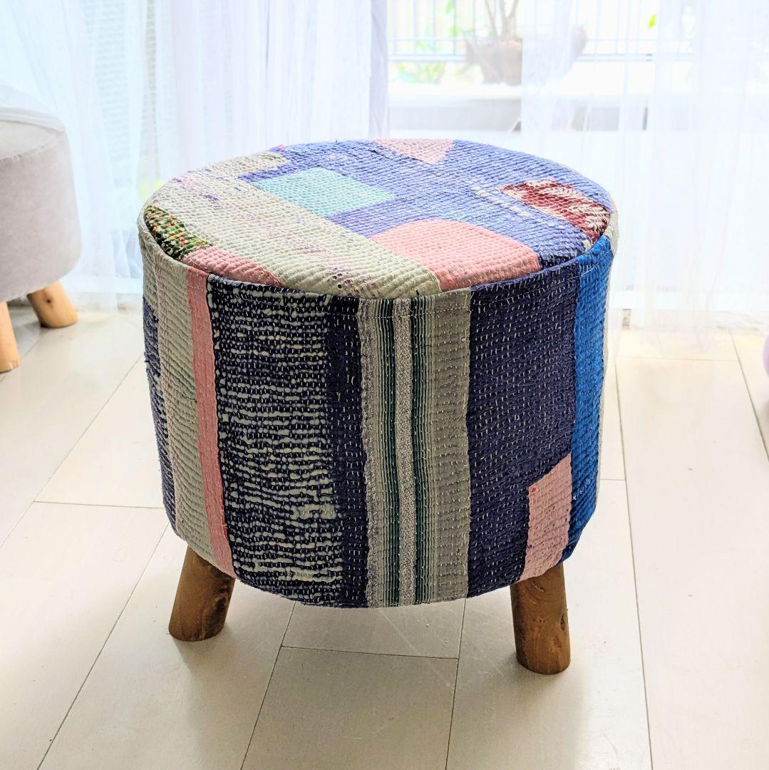 ヴィンテージラリーキルトのペットスツール　キャットハウス　ラウンドスツール