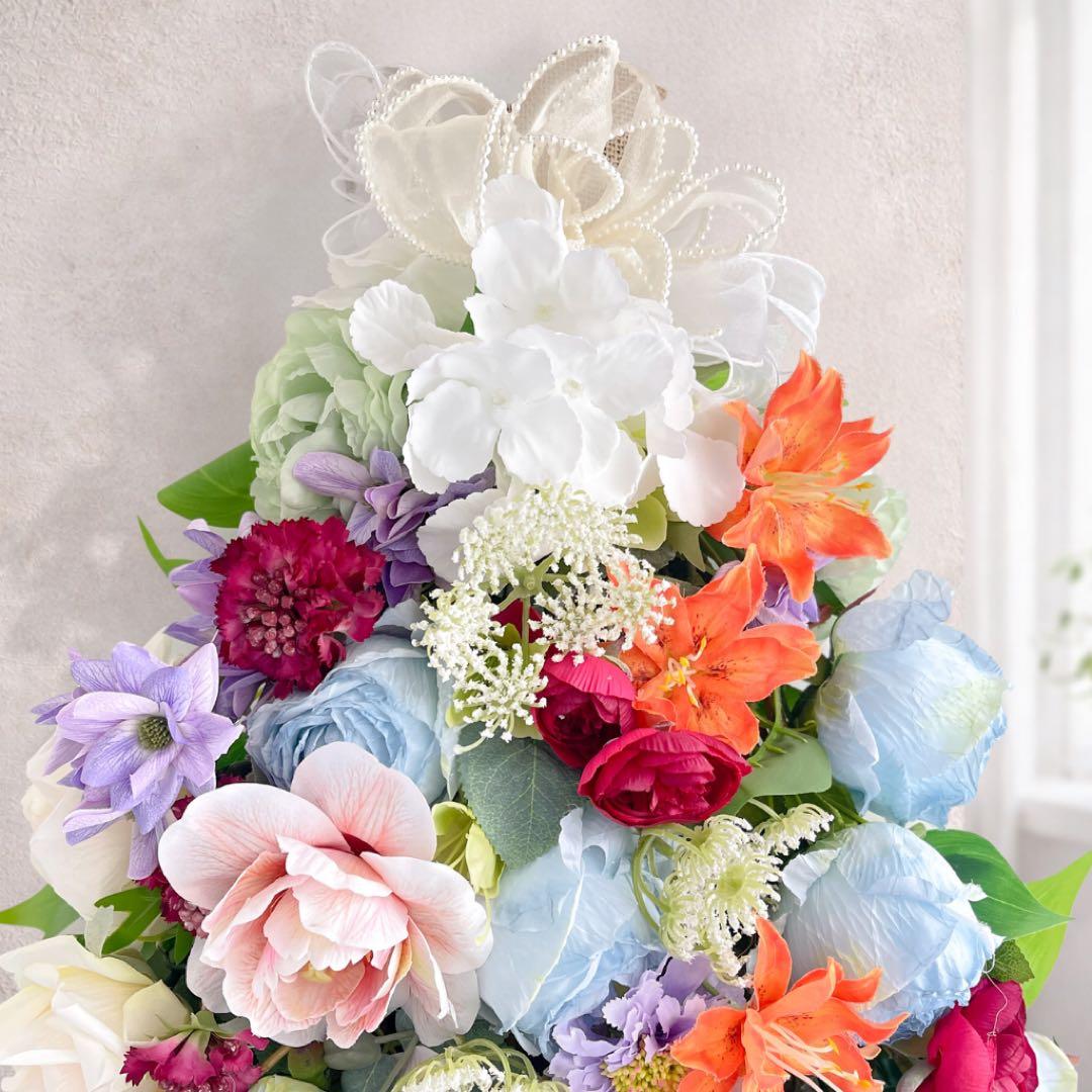 光触媒「蒼の祝福」特大スワッグ 67cm ブルーローズ 百合 ミモザ 豪華壁掛け