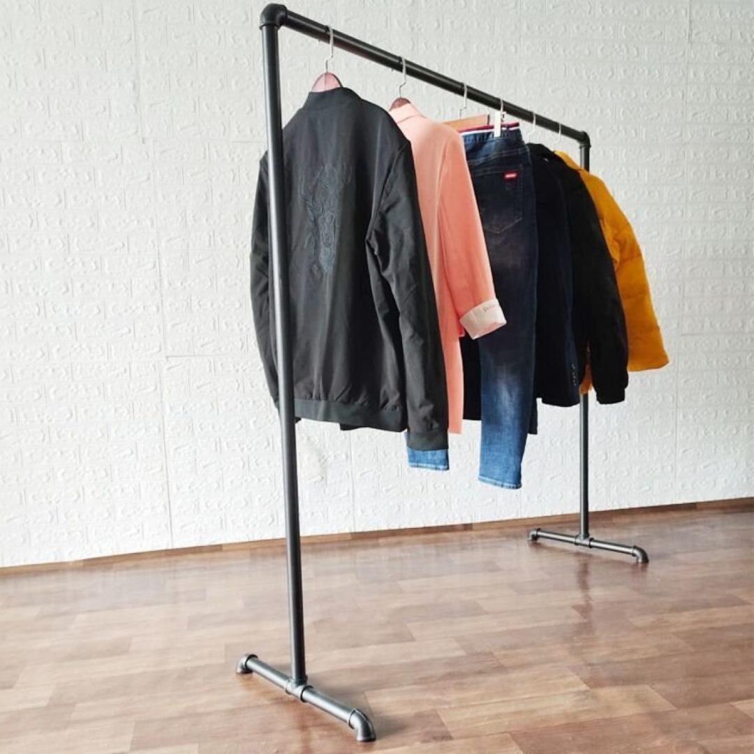 【訳あり②】アイアンハンガーラック ハンガーラック パイプラック ブラック 黒