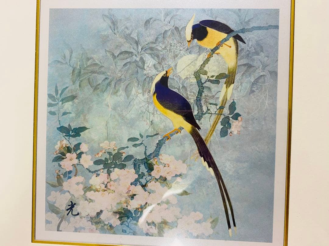 絵　個人収藏品 桜に三光鳥 梅に鶯 2枚セット 30cmx30cm